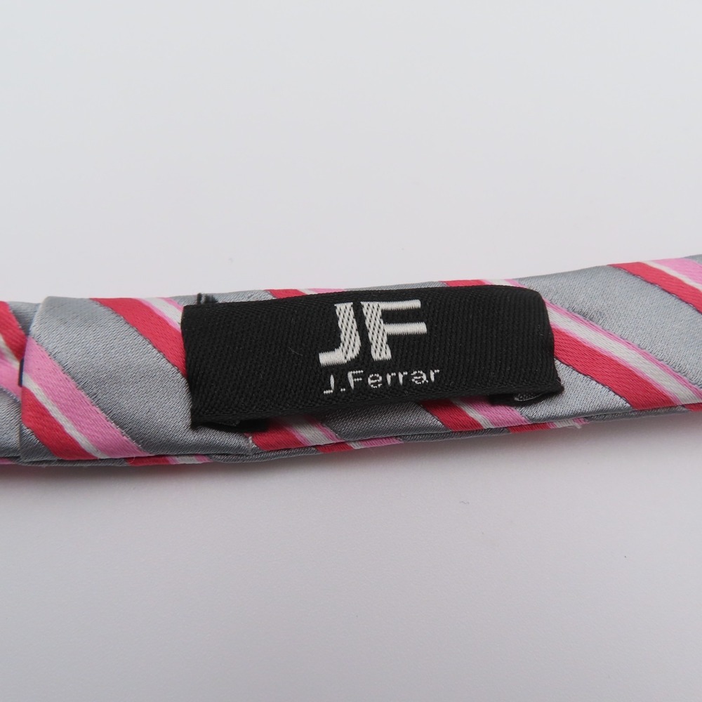 J Ferrar Bow Tie Pink Gray Striped 2.25" Wide Pre Tied Polyester Formal Wedding - Picture 3 of 4